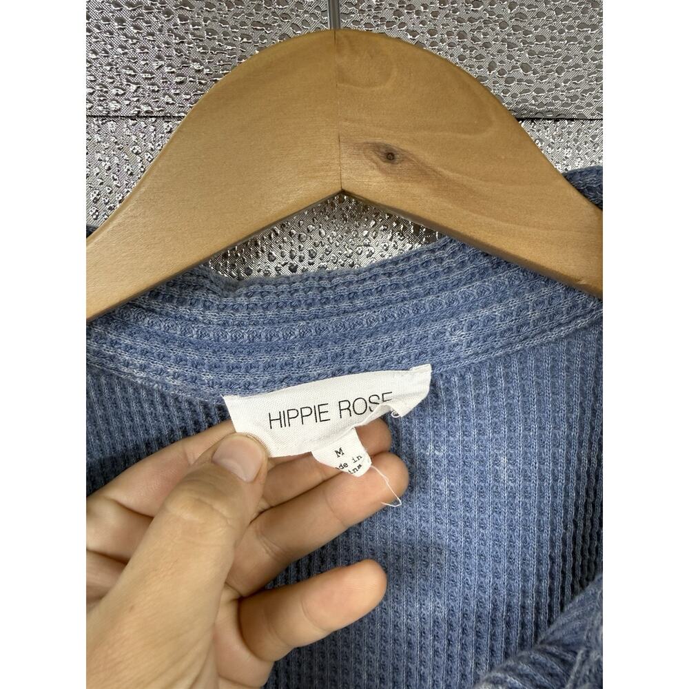 Hippie Rose Boutique Blue Waffle Knit Oversized Button Shirt Jacket Women’s M - Picture 2 of 7